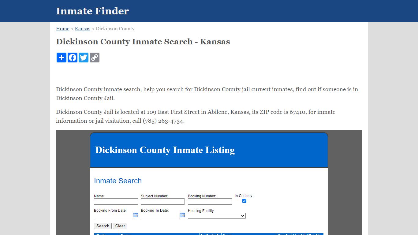 Dickinson County Inmate Search - Kansas