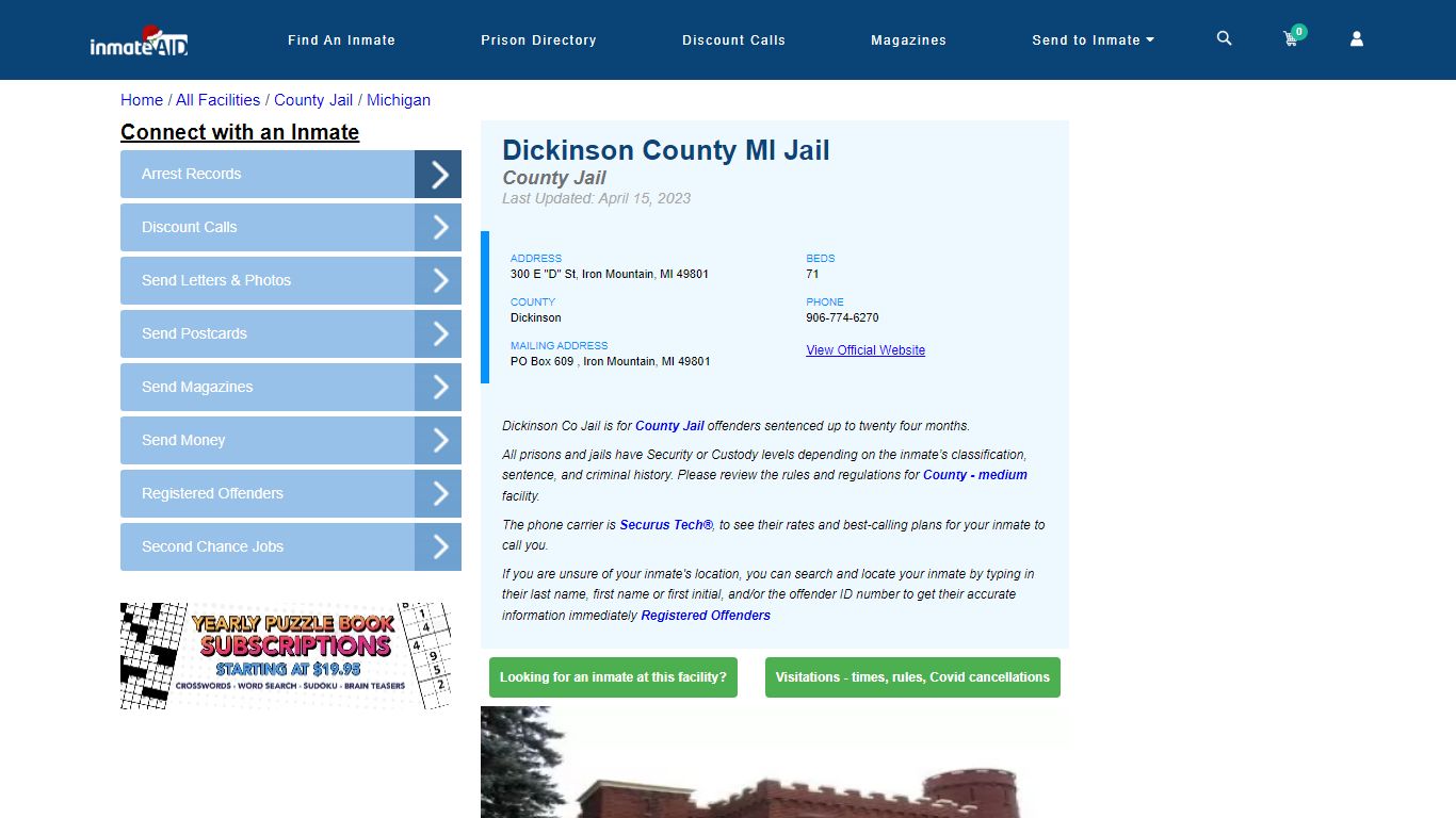 Dickinson County MI Jail - Inmate Locator - Iron Mountain, MI